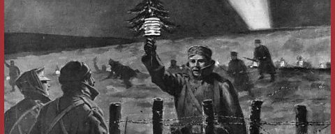 German soldier holding Christmas tree in No Man's Land, 1914